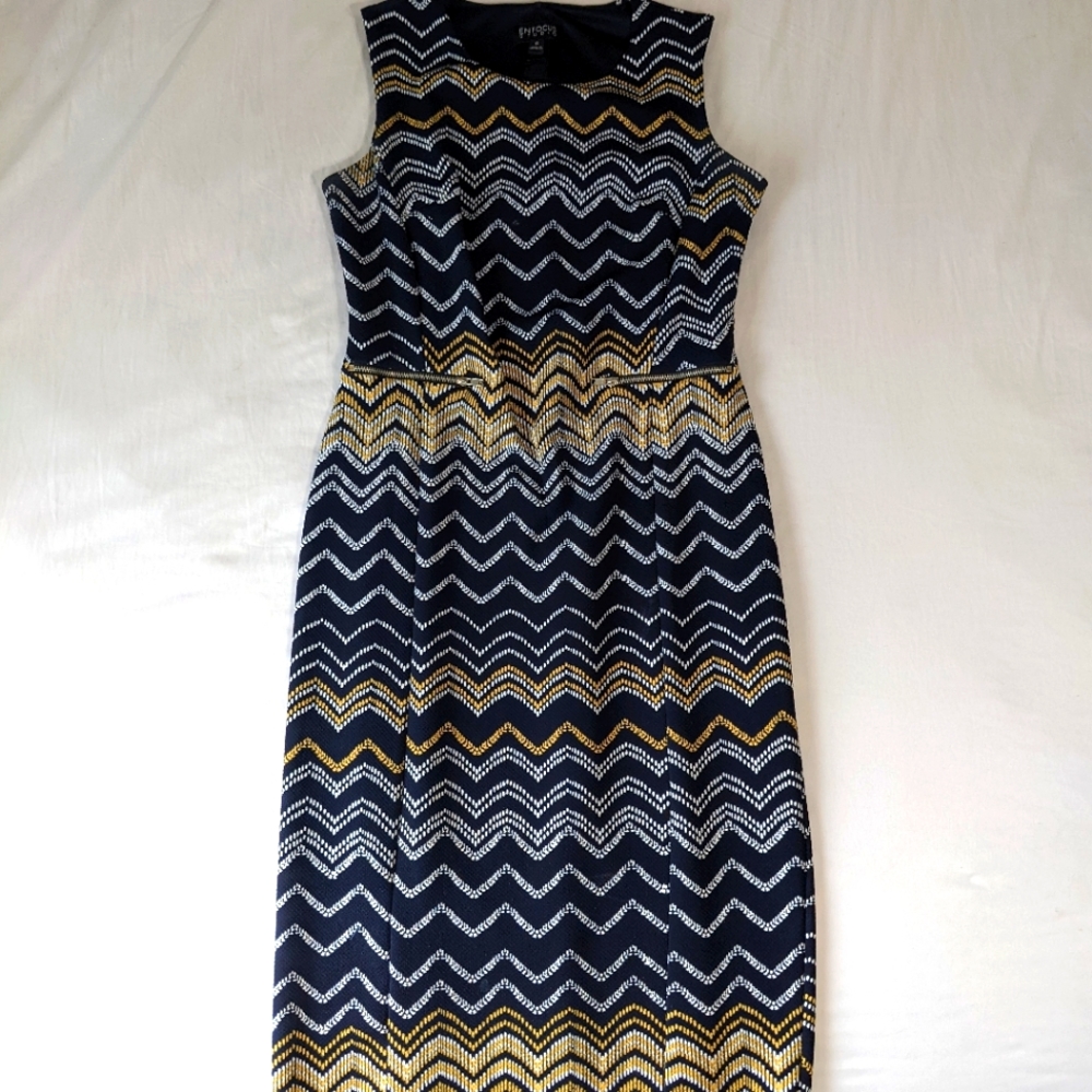 Enfocus Studios Sleeveless Fitted Dress Long Length Size 6 Navy Blue Yellow